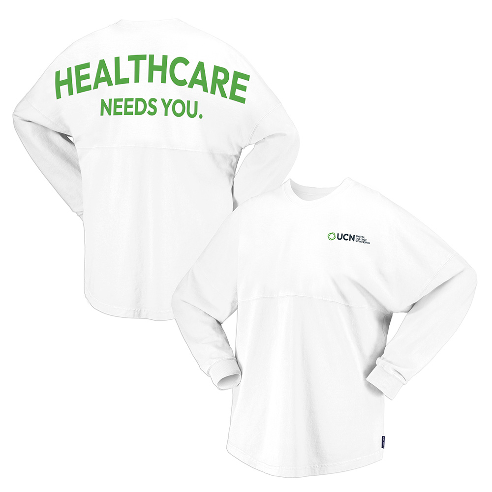 Unisex Spirit Jersey Long Sleeve T-Shirt - Healthcare Needs You - WHITE (Screen + Puff Ink)