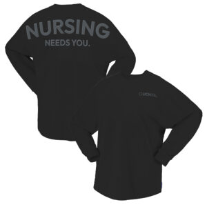 Unisex_Game_Day_Jersey_Long_Sleeve_T-Shirt_-_Nursing_Needs_You_-_BLACK__Screen_Print__Puff_Ink_46864-2.jpg Unisex Spirit Jersey Long Sleeve T-Shirt - Nursing Needs You - BLACK (Screen + Puff Ink)